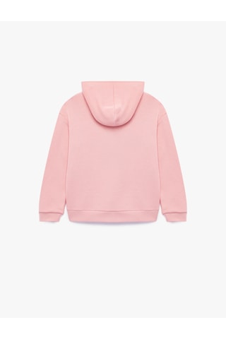 Koton Cep Detaylı Uzun Kollu Baskılı Oversize Kapşonlu Fermuarlı Sweatshirt Pembe 7wkg10018ak Gül
