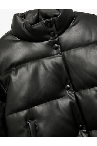 Koton Dik Yaka Cepli Uzun Kollu Suni Deri Şişme Mont Siyah 6wkg20022aw Siyah