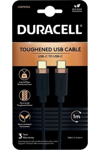 Duracell 1M USB-C to USB-C Şarj Kablosu Siyah