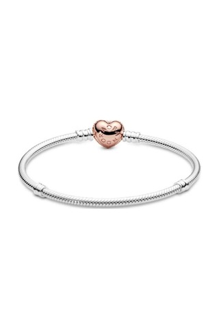 Lunarie Rose Gold Pavé Kalp Klipsli Charm Bileklik Gümüş