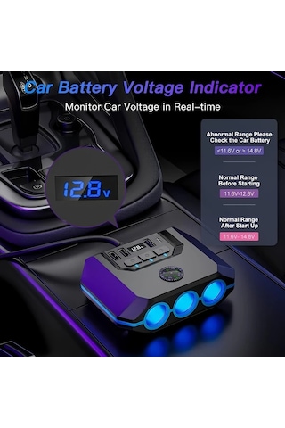 Boatshop1 7si 1 Arada Premium Araç Şarj Adaptörü Siyah 120w Hızlı Şarj 3 Priz 4 Usb Qc3.0 12 24v