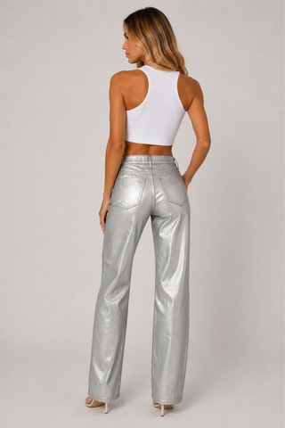 Alexandergardi Metalik Görünümlü Wide Leg Pantolon Gümüş
