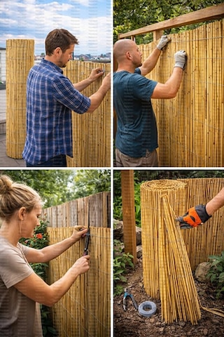Doğal Kamış Bambu Çit 2.5 X5m Bahçe Teras Balkon Gizlilik Perdesi Gölgelik Örtü Açık Bej