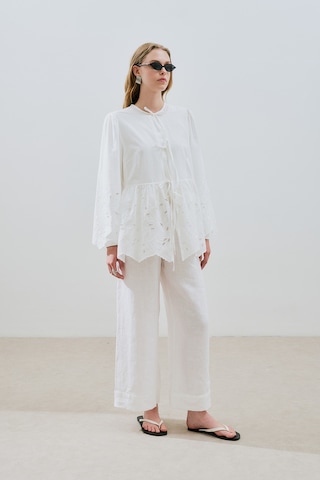 Bağlamalı Nakışlı Tunik Ekru Ekru