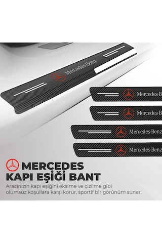 Mercedes-benz Logolu Karbon Kapı Eşiği Koruyucu Bant Folyo 4'lü Set