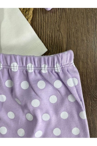 Bebicix Puantiyeli Fiyonklu Bereli Alttan Çıtçıtlı Kız Bebek Takım Mor