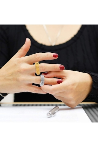 Altın Ve Gümüş Renk 2 Adet Batmayan İğneli Reiki Sujok Yüzüğü Masaj Esnek Yaylı Akupunktur Yüzük Altın - Gümüş