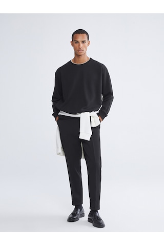 Lcw Vision Siyah Bisiklet Yaka Erkek Kalın Sweatshirt