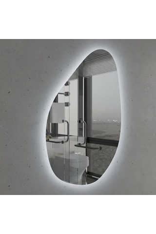 75x108 Cm Modern Asimetrik Led Ayna Dokunmatik, Dim Edilebilir, 6500k Beyaz Işık Banyo Aynası Beyaz