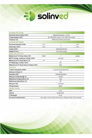Solinved Aspendos Serisi All In One 6kw-48v Inverter + 51.2v 100ah 5.1kwh Batarya