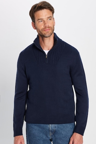 Tudors Erkek Slim Fit Dar Kesim Armürlü Fermuarlı Lacivert Dik Yaka Kazak-31396 Koyu Lacivert