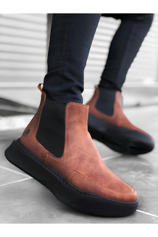 Bağcıksız Renk Taba Bantlı Yüksek Tabanlı Erkek Bot Taba