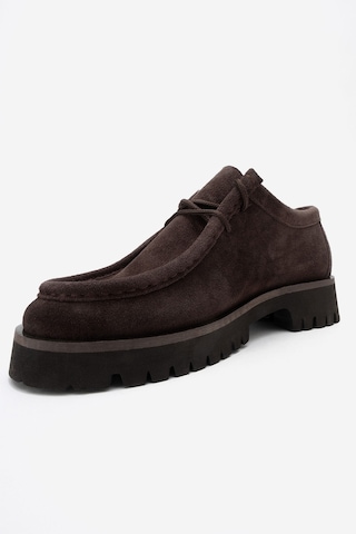 Luvishoes Talıa Kahverengi Süet Hakiki Deri Bağcıklı Kadın Loafer Ayakkabı Kahverengi
