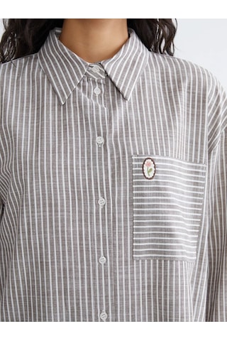 LC Waikiki Kahverengi Çizgili Oversize Poplin Kadın Gömlek Tunik