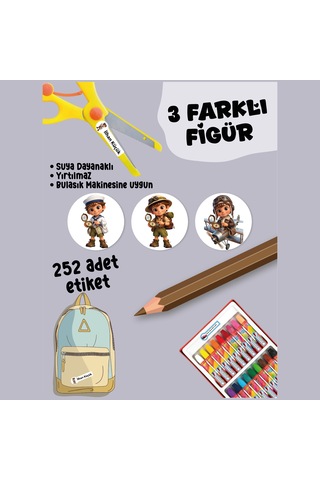 Okul Etiketi Kalem Defter Etiketi Minik Gezgin Özel İsim Yazılabilen Etiket - 252adet