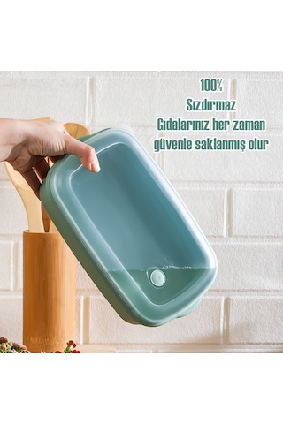 Porsima 5315 Kilitli Sızdırmaz Kapaklı Hava Tahliye Contalı Çok Amaçlı 3lü Dikdörtgen Erzak Yiyecek Saklama Kabı Seti Yeşil - 1000-1700-2800ml Yeşil
