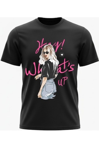 Urbantrendstore Unisex Genç Kız Whats Up Oversize Fit Rahat Geniş Salaş T-shirt Günlük Tişört Siyah