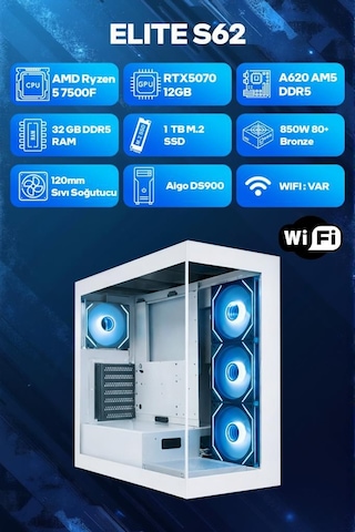 Game Garaj Elite S62 R5-7500F 32 GB 1 TB SSD RTX5070 Dos Oem Paket Masaüstü Oyuncu Bilgisayarı