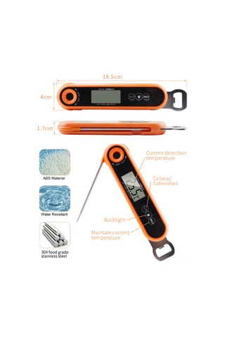 Samdoo Katlanabilir Lcd Ekranlı Yiyecek Termometresi Ve Bira Açacağı -50 C - 300 C Turuncu