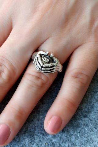 Antik Gümüş Kaplama İlluminati Avuç İçi Tek Göz Şekilli El Yapımı Ayarlanabilir Yüzük