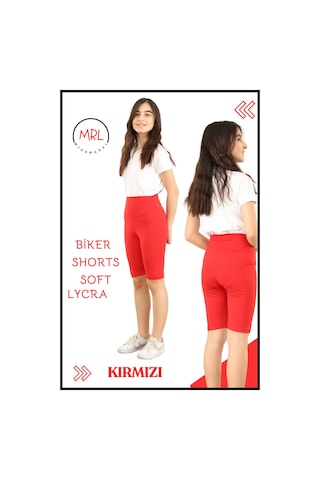 Kırmızı Biker Şort Yüksek Bel İç Göstermez Esnek Yumuşak Likralı Soft Tbiker Basics Kırmızı