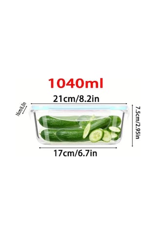 3 Lü Set 1520-1040ml-700ml Bor Cam Kilitli Vakumlu Dikdörtgen Hava Geçirmez Kapaklı Saklama Kabı Mavi