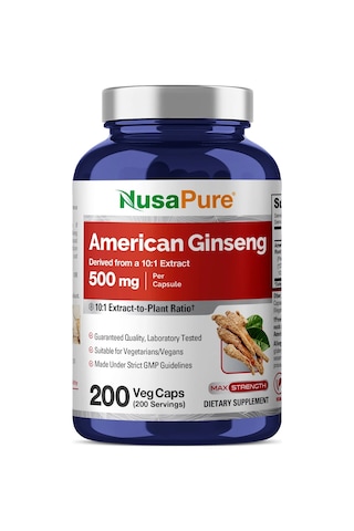 American Ginseng 10:1 Extract 500 Mg 200 Veg Capsules Max Strength