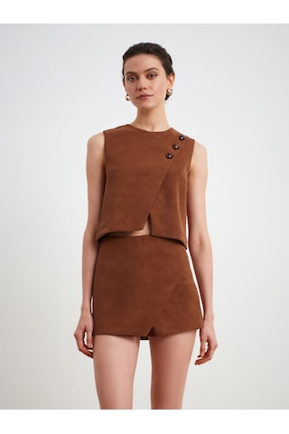Dilvin 81067 Asimetrik Şort Etek-camel