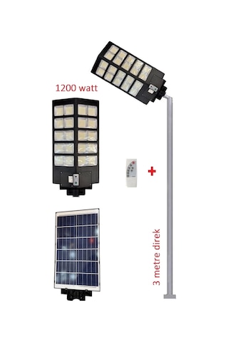 Güneş Enerjili Aydınlatma Lambası 1200w + 3m. Lamba Direği