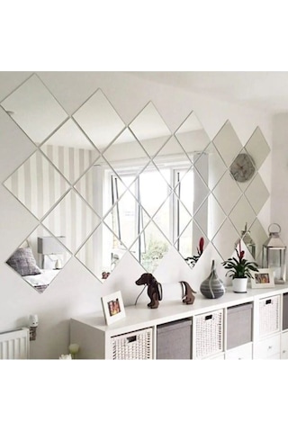 Dekoratif 4 Adet 25x25 Kare Akrilik Gümüş Plexi Ayna