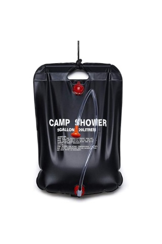 20 Litre Solar Güneş Enerjili Kamp Duş Torbası Portatif & Şeffaf Göstergeli Outdoor Duş Siyah