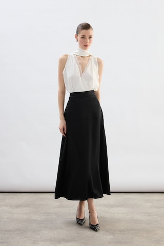 Sateen Yüksek Bel Saten Etek - Siyah-136783 Siyah