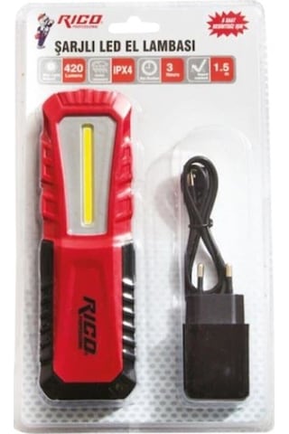 Rico 013-RC0038 420 Lümen Şarjlı Mıktanıslı Led El Feneri Kırmızı - Siyah