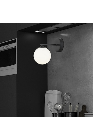 Elvin Siyah Küre Beyaz Camlı Banyo Aplik Beyaz