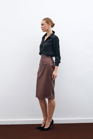 Sateen Deri Kalem Etek - Kahve-135594 Kahve