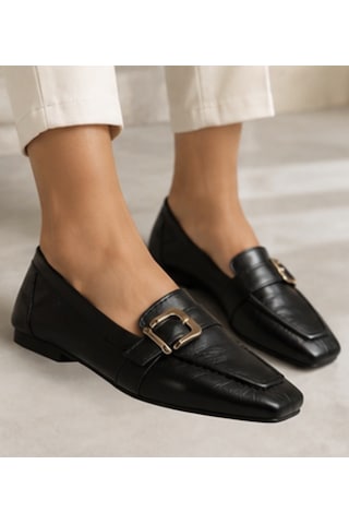 N Napa Shoe Np.19201-2.siyah Napa Shoe Kadın Siyah Tokalı Hakiki Deri Loafer Babet Günlük & Klasik Ayakkabı