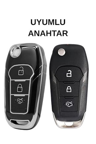 Ford Focus 4 Ecosport Fiesta Puma Ranger Mondeo Kuga 3 Buton Nano Anahtar Kılıfı Siyah-gümüş