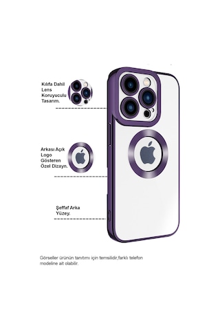 Apple Uyumlu iPhone 15 Yanları Renkli Lens Korumalı Logo Gösteren Şeffaf Luxury Silikon Kılıf