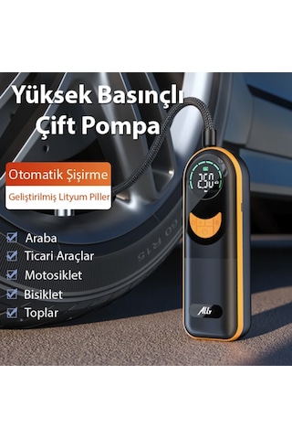 Hızlı Doldurma Çok Güçlü Şarjlı Lastik Şişirme Pompası Araç Kompresörü Tır Kamyon İçin 17l/dk Çift Motorlu