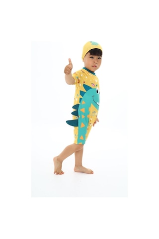 My Kids Wear Boneli Fermuarlı Erkek Çocuk Mayo Turuncu - Lacivert