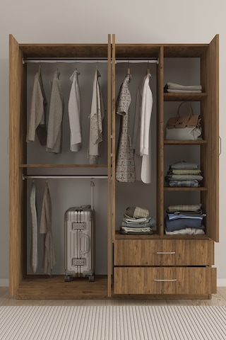 Aeka Ae-1077 Terra 4 Kapaklı 2 Çekmeceli 3 Askılıklı Raflı 140x182x53 Cm Gardırop Atlantik Çam