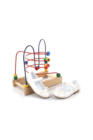 Papuç Sepeti Ortaç-2079 Kız Bebek Balerin Rugan Babet Ayakkabı Buz Beyaz