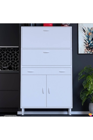Modilayn Vio 90x163,4x32,5 Cm Yeni Çekmeceli, Kapaklı, Ekmeklikli, Çok Amaçlı Mutfak Dolabı. Beyaz