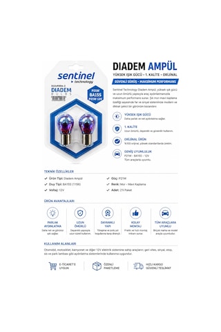 Diadem Ampul 12v P21w Ba15s Mor Efektli Sinyal Ve Park Ampulü, Yüksek Işık Performansı 2 Adet