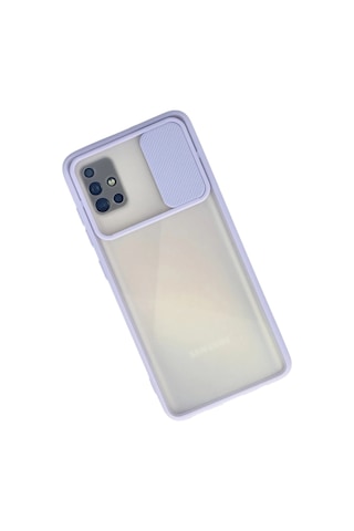 Mey İthalat Samsung Uyumlu Galaxy A71 Kılıf Palm Buzlu Kamera Sürgülü Silikon - Lila Çok Renkli
