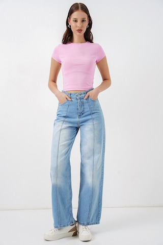 Hiccup Bdart Yüksek Bel Geniş Paça Pamuklu Jean Açık-orta Mavi Denim