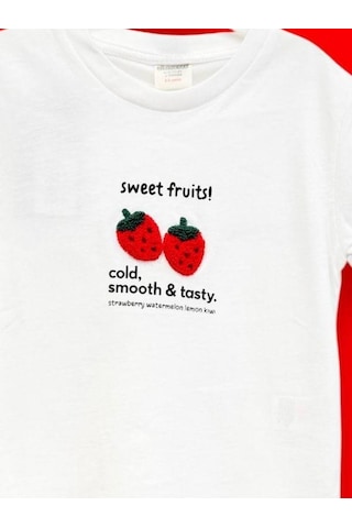 Cantoy Kız Çocuk Pamuklu Punch İşlemeli T-shirt-15119 Beyaz