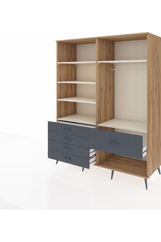 Kronos Gardrop 6 Raflı 5 Çekmeceli Tek Askılı 176x59x221 Çam-aytaşı/antrasit Aytaşı/antrasit
