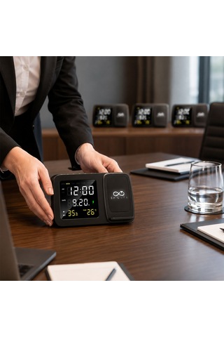 Logonuza Özel 5 Adet 4230 Wireless Şarj Cihazı Ve Dijital Saat - Led Logolu