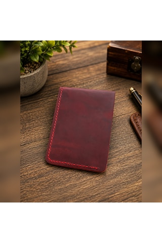 Sarayfoto Hakiki Deri Çıtçıtlı Kartlık Cüzdan Kırmızı